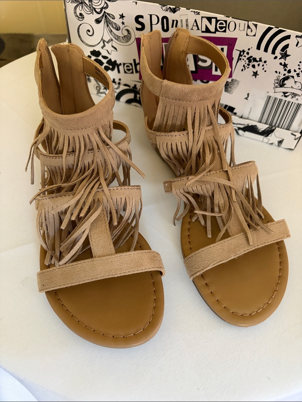 Brash Tan Fringe Gladiator Sandals